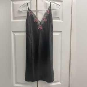 Victoria’s Secret Black Lingerie Nightgown w/ Floral Trim. XS